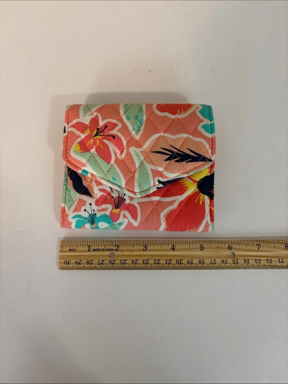 Vera Bradley Mini Quilted Trifold Wallet in Rainforest Lily Coral